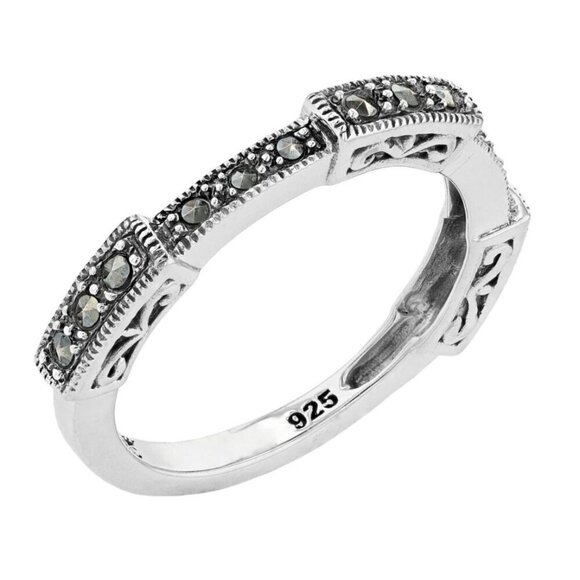 Lavish by TJM ✦ Sterling Silver Marcasite Band Ring ✦ Oxidized Filigree Finish 6 - Picture 5 of 5